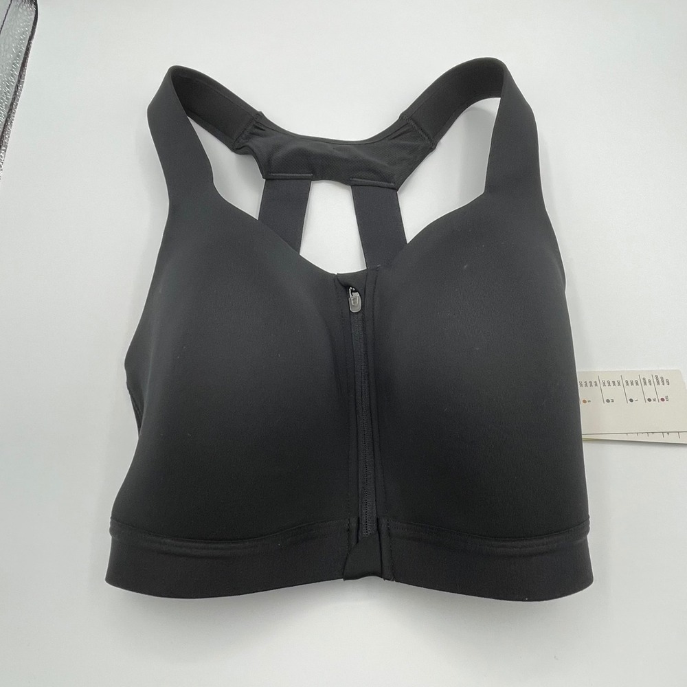 All in Motion High Support Sculpt Sports Bra Black 34DD Front Zip NWT
